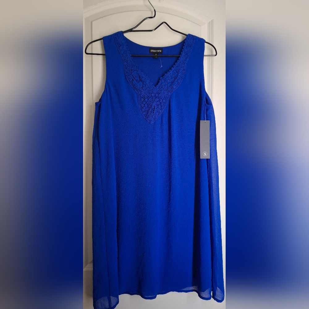 Chloe & Rene Royal Blue Sleeveless Dress Lace S Formal Office Summer Preppy